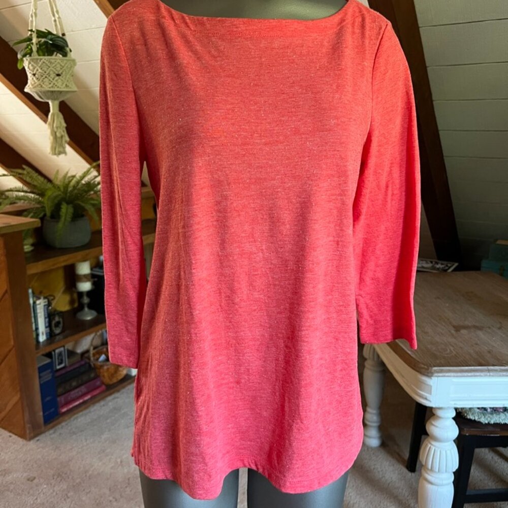 M - LOFT Salmon Boatneck 3/4 Sleeve Tee - Picture 2 of 4
